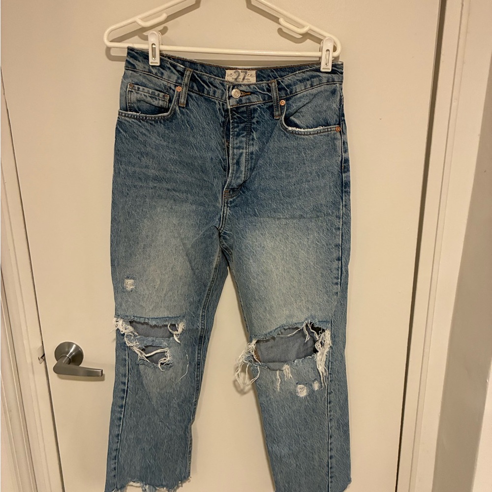 Free People Light Blue Distressed Boyfriend Jeans